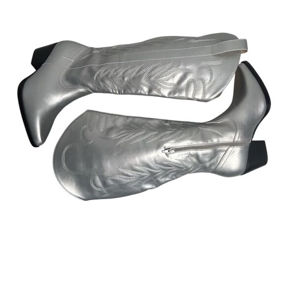 Arula Women's Silver Knee-High Cowboy Boots Size 9 Western Style - Picture 8 of 15